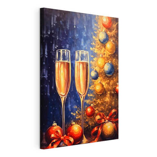 Gemälde von zwei Sektgläsern neben einem Weihnachtsbaum Wandbilder Gemälde von zwei Sektgläsern neben einem Weihnachtsbaum