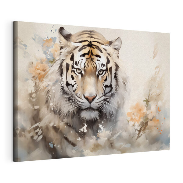 Wandbilder Tiger mit Blumen im Hintergrund
