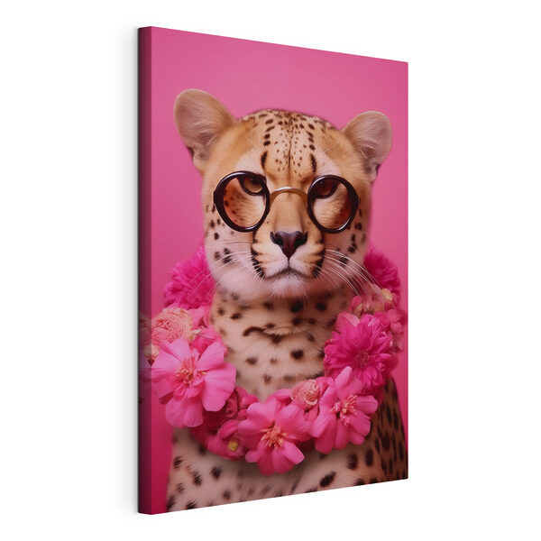 Leopard mit Brille und Blumenkette Wandbilder Leopard mit Brille und Blumenkette