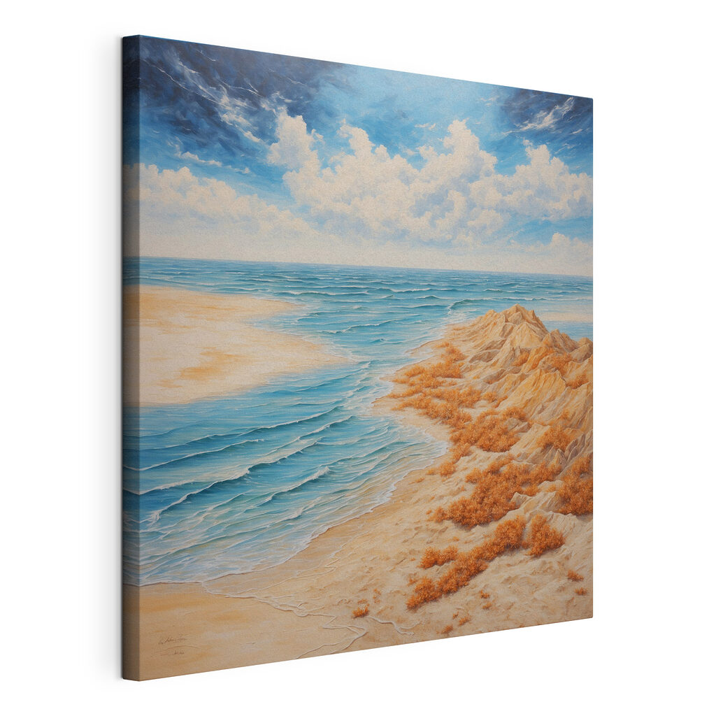 Painting of a beach with sand and water Painting of a beach with sand and water