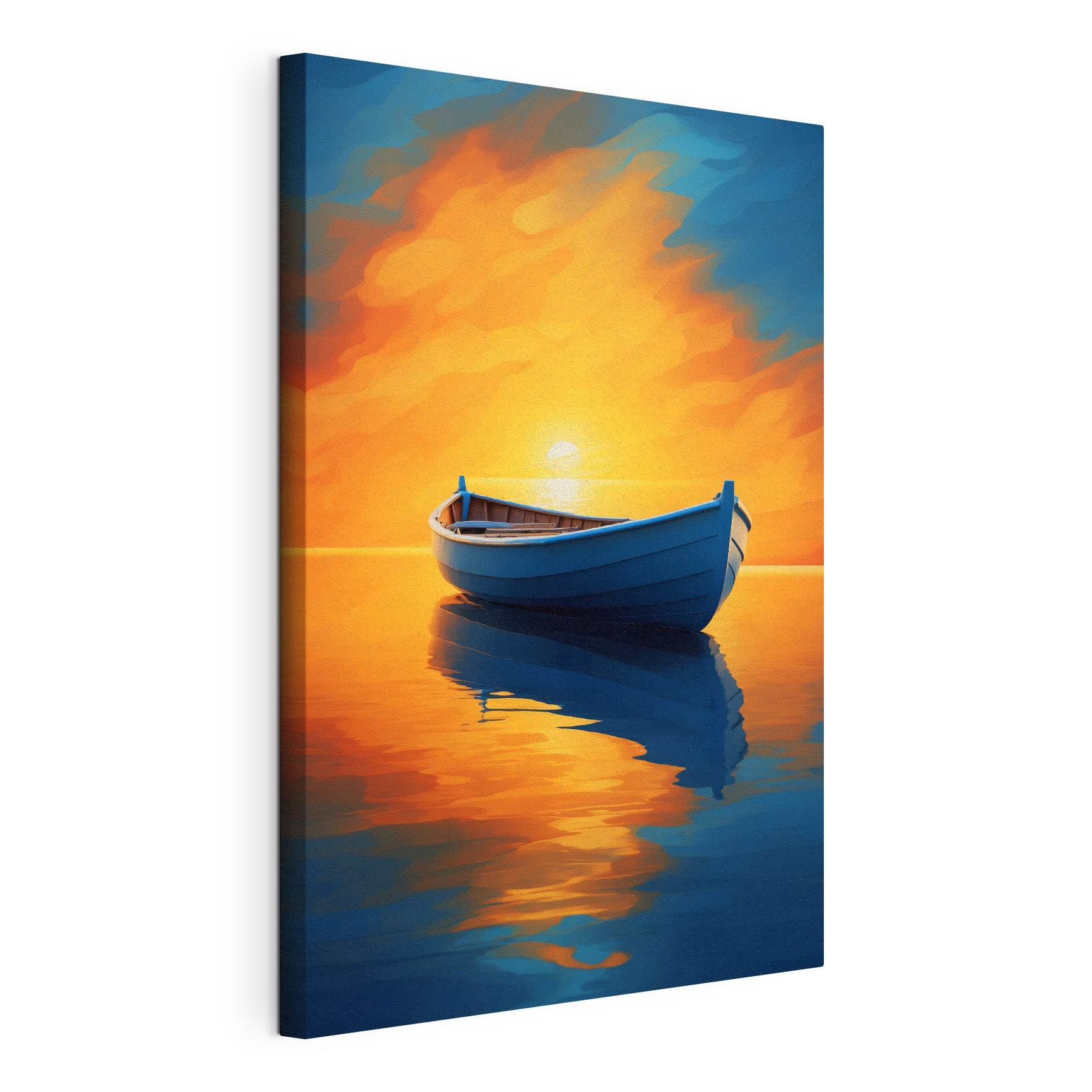 Boat on water with sunset in the background
