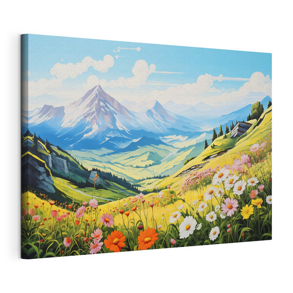 Landscape with mountains and flowers