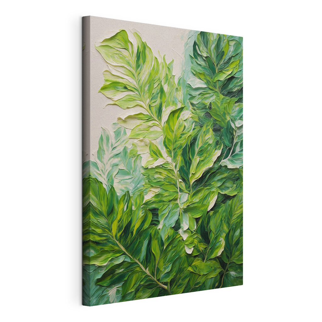 Painting of leaves on a white surface