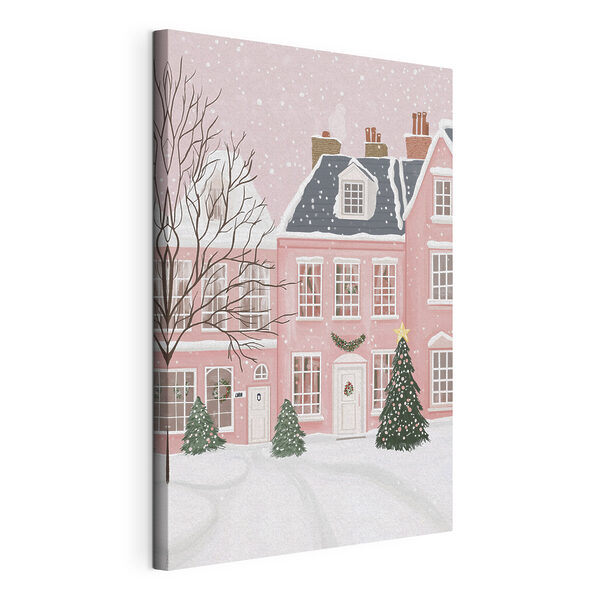 Wandbilder Rosa Haus mit Bäumen und Schnee