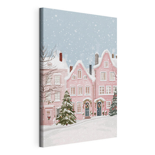 Wandbilder Wandbilder Rosa Haus mit Schnee darauf (Artikelnummer: s42793)