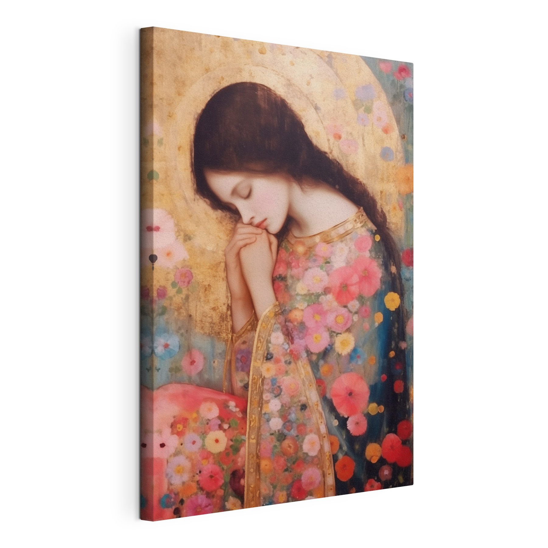 Painting of a woman sleeping with her hands folded