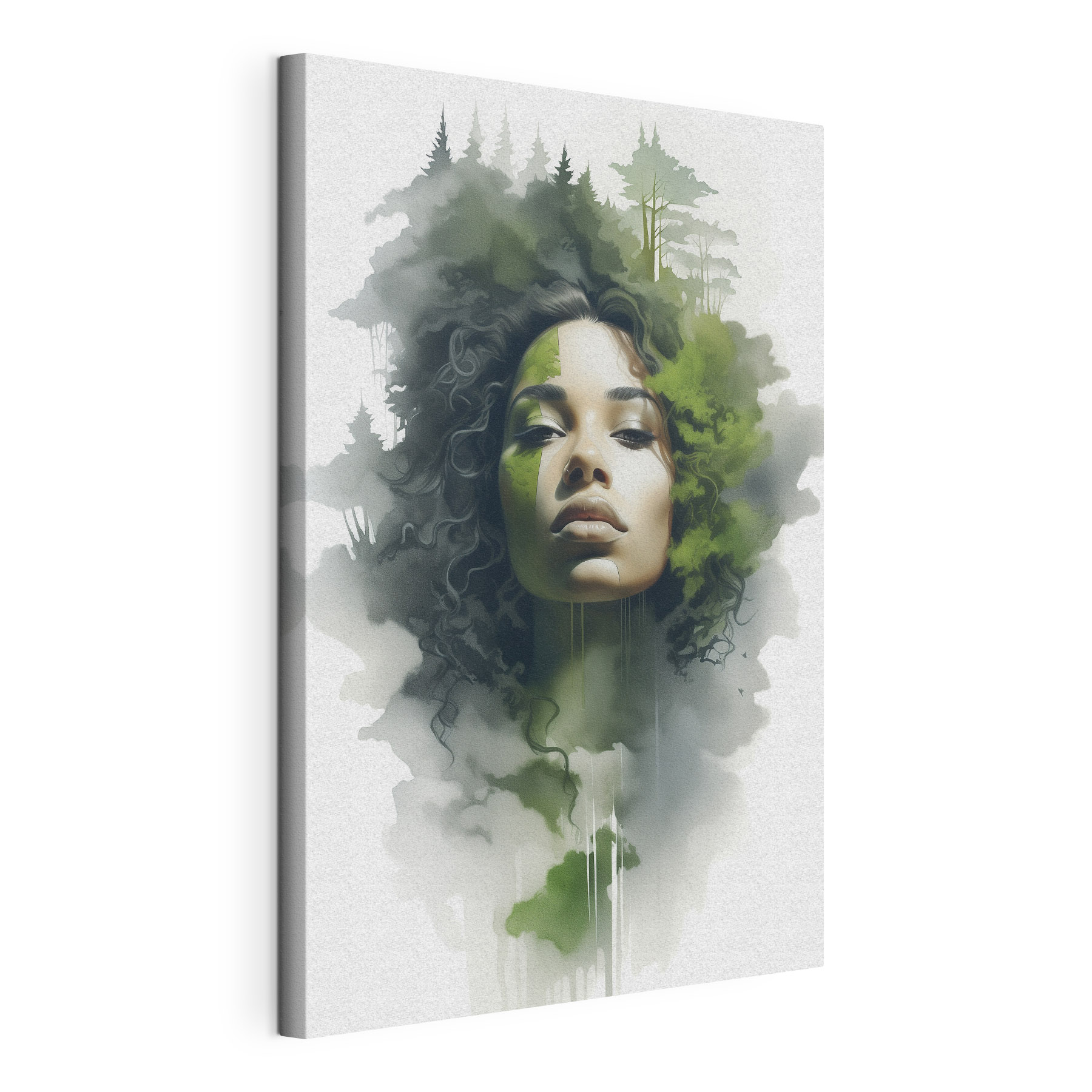Woman with green leaves on her face