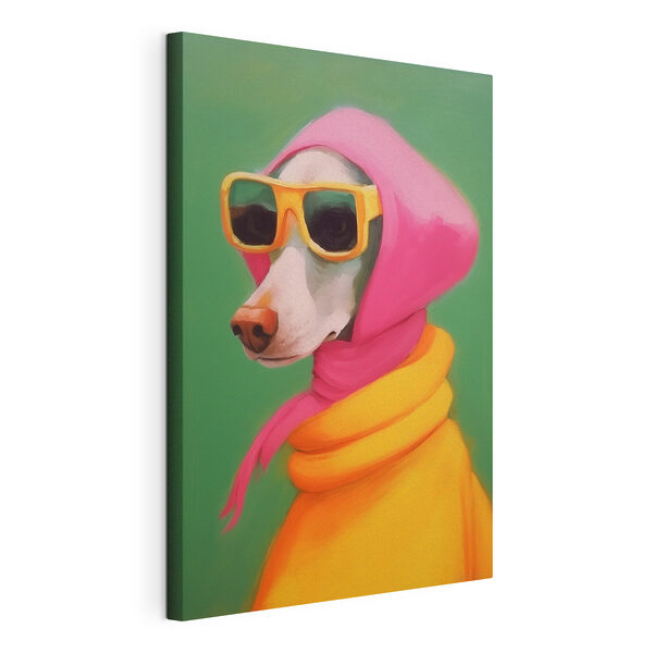 Wandbilder Hund mit rosa Halstuch und Sonnenbrille
