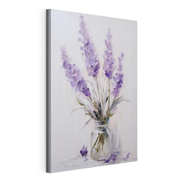 Wandbilder Gemälde mit lila Blumen in einer Glasvase