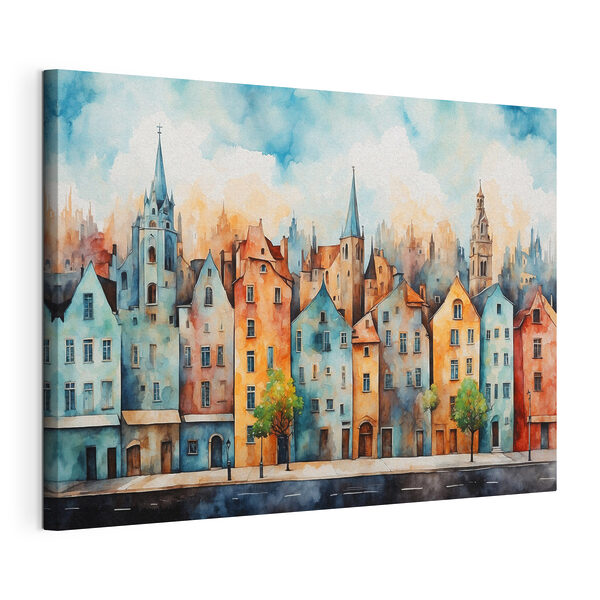 Wandbilder Aquarell einer Häuserzeile