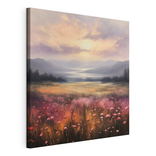 Wandbilder Blumenfeld mit Bergen im Hintergrund