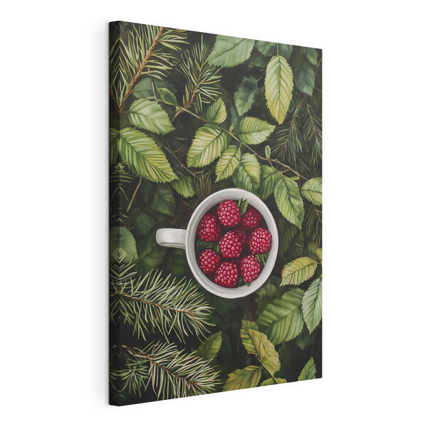 Wandbilder Becher mit Himbeeren in einem Baum