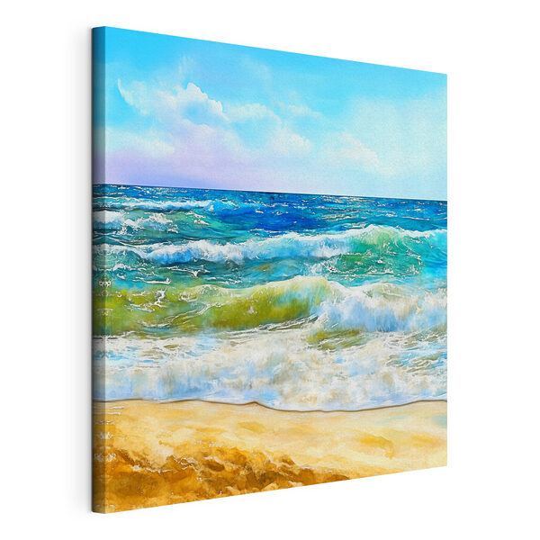 Wandbilder Aquarell von Wellen, die an einem Strand brechen