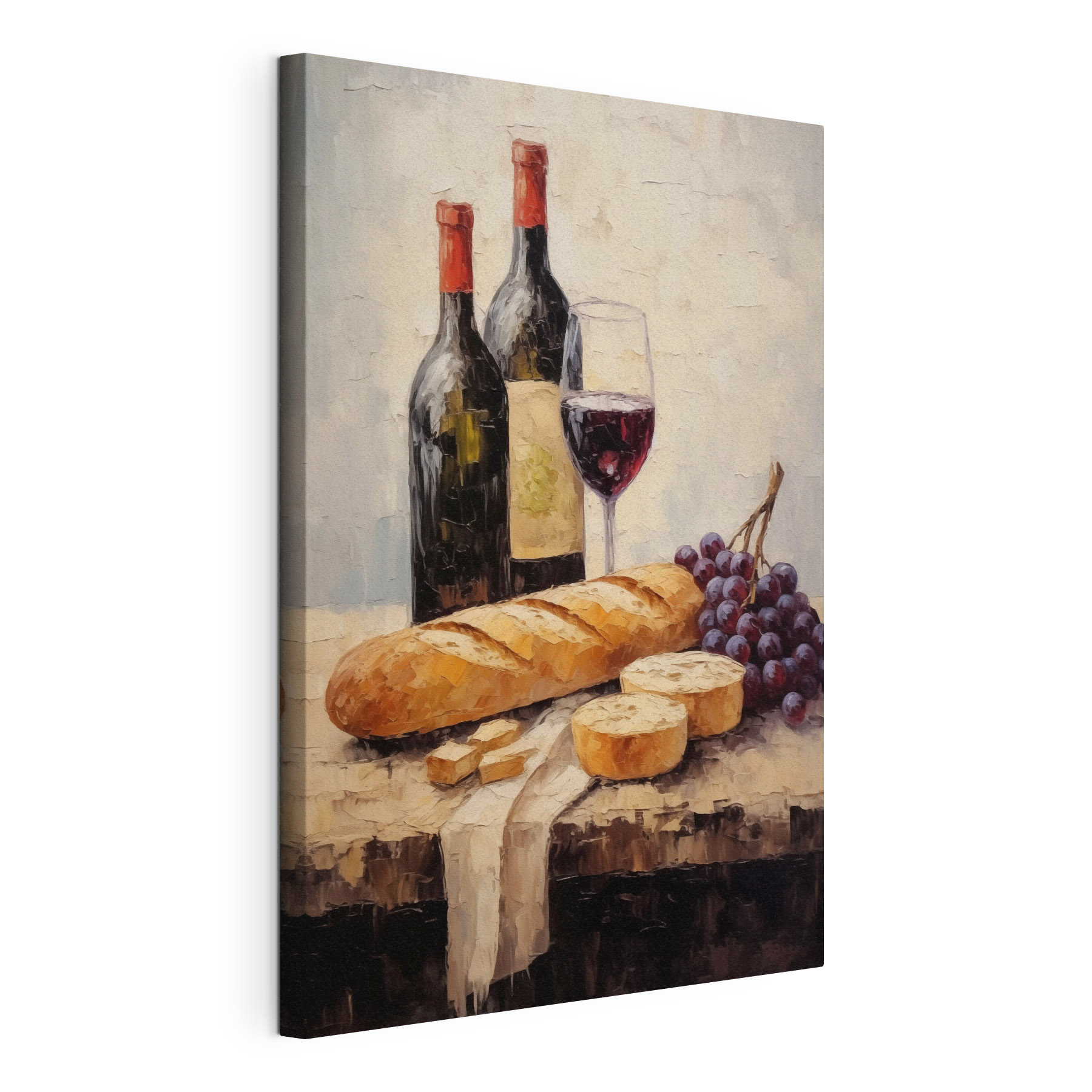 Painting of wine bottles and grapes