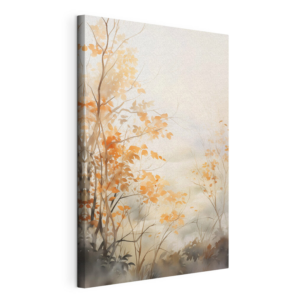 Painting of trees with orange leaves