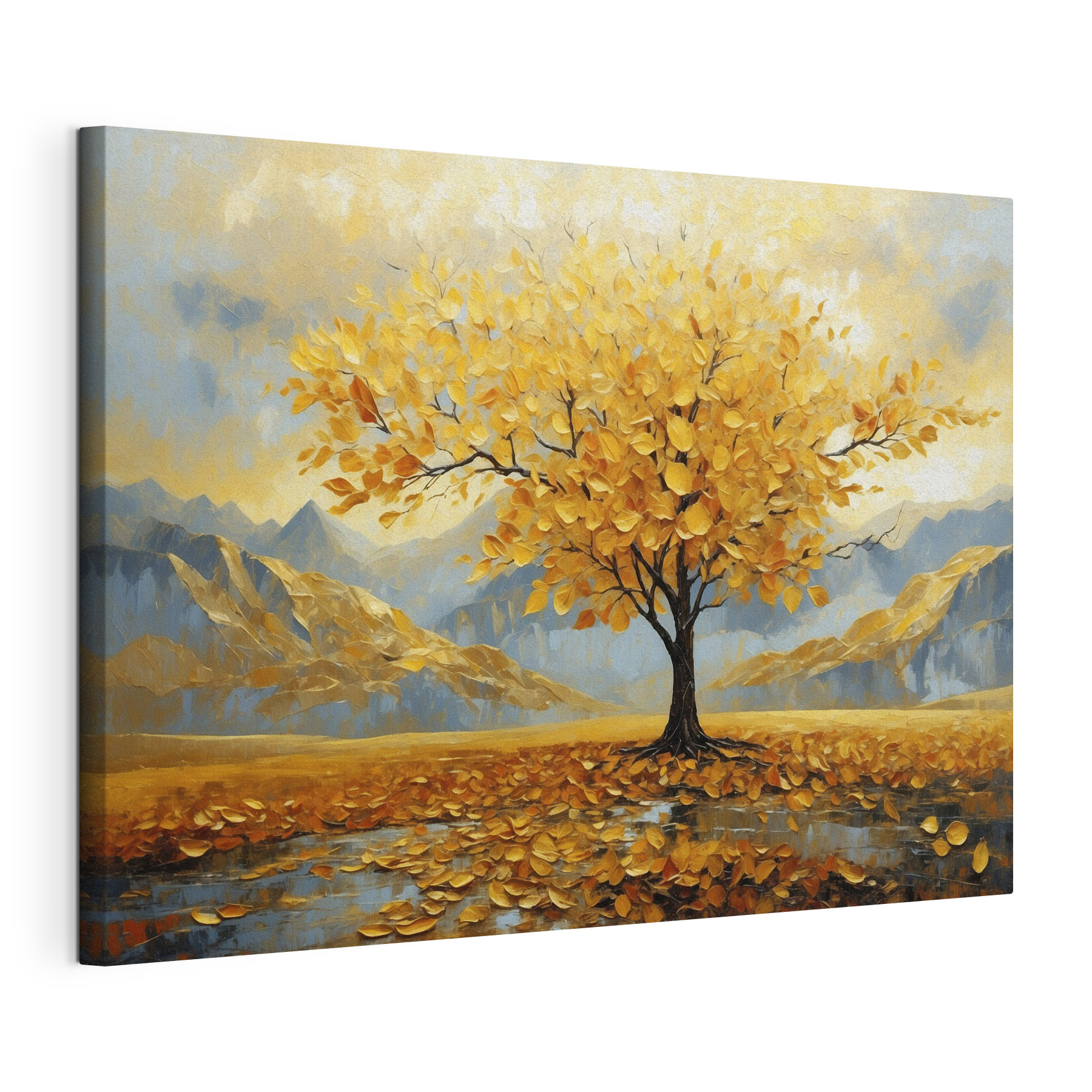 Tree with yellow leaves in a field