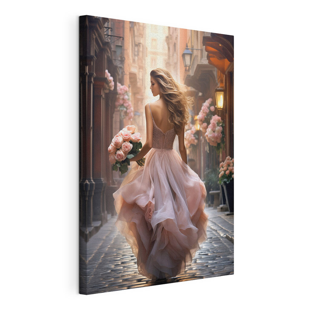 Woman in a dress holding flowers Woman in a dress holding flowers