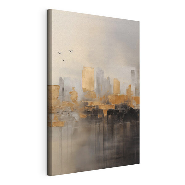 Wandbilder Wandbilder Gemälde einer Stadt mit Vögeln, die am Himmel fliegen (Artikelnummer: s47673)
