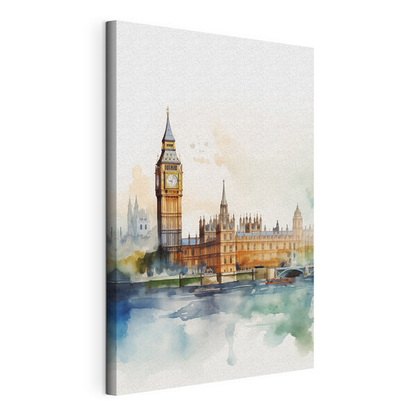 Wandbilder Wandbilder Aquarell eines Gebäudes mit einem Uhrturm (Artikelnummer: s47680)