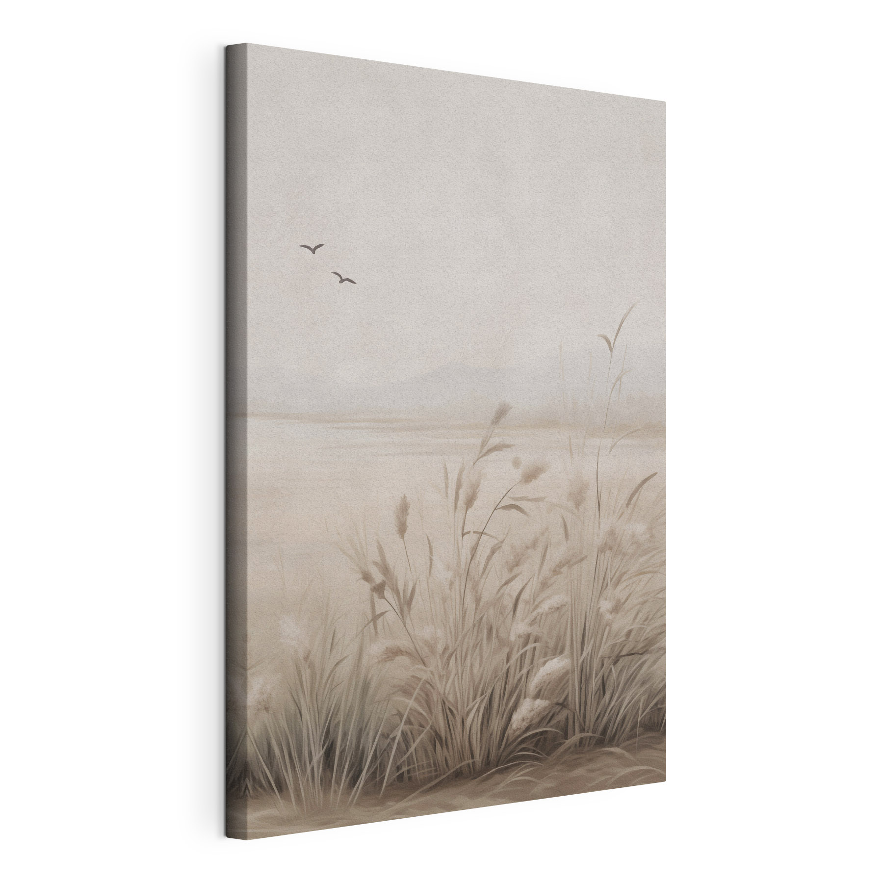 Painting of a field of grass and birds flying in the sky Painting of a field of grass and birds flying in the sky
