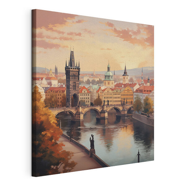 Wandbilder Wandbilder Brücke über einen Fluss mit einer Brücke und einer Statue (Artikelnummer: s47897)