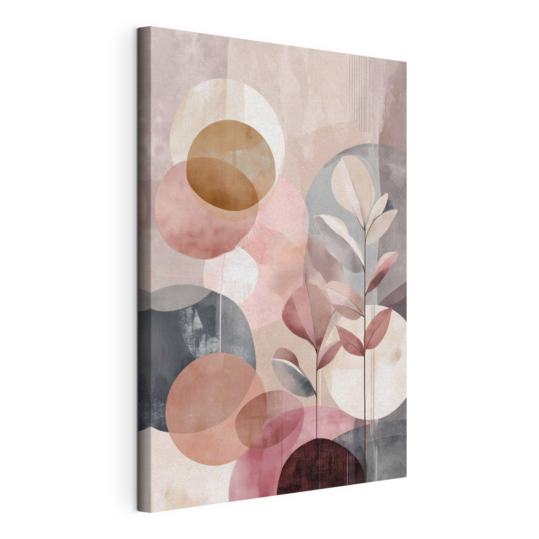 Painting of a plant with leaves and circles