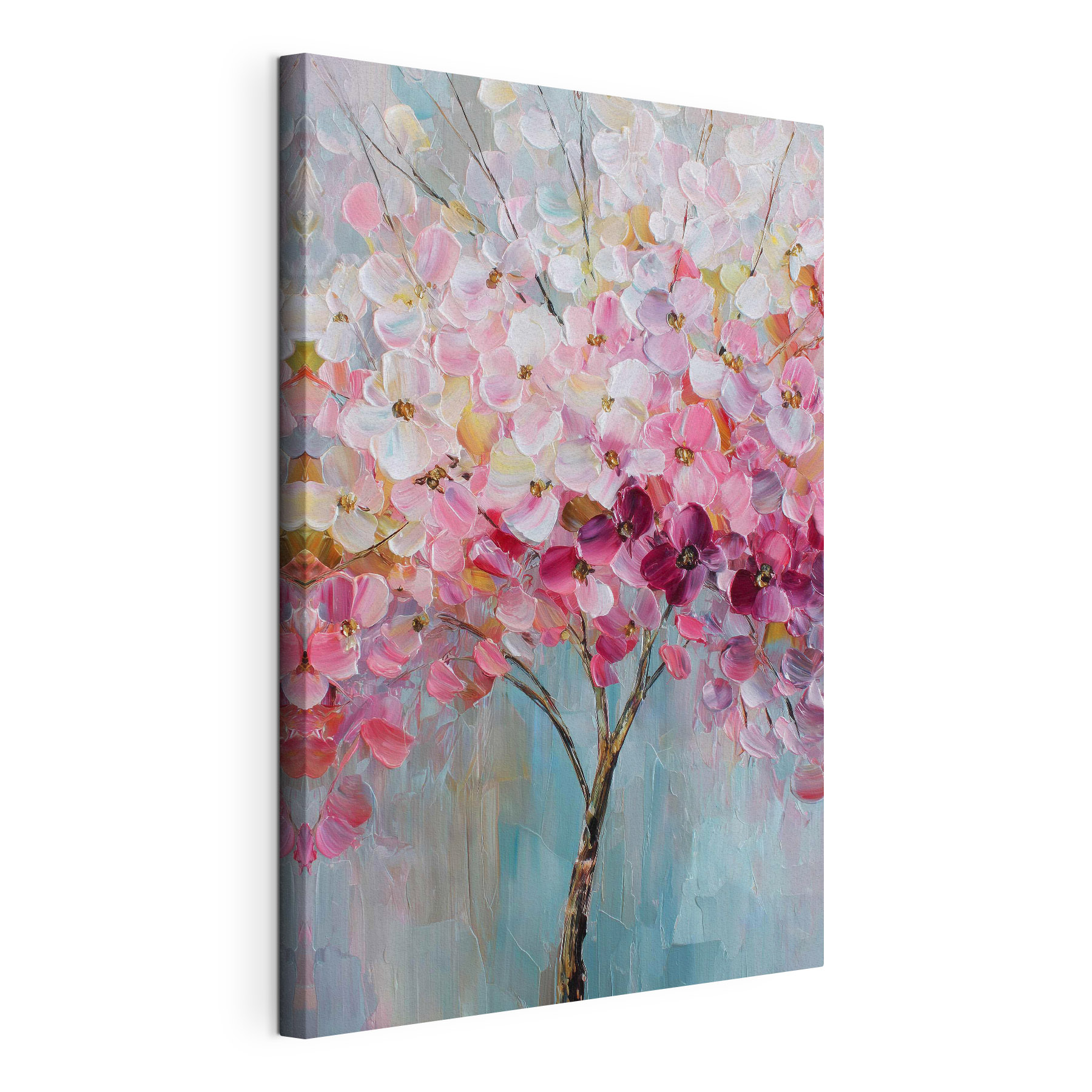 Painting of a tree with pink flowers