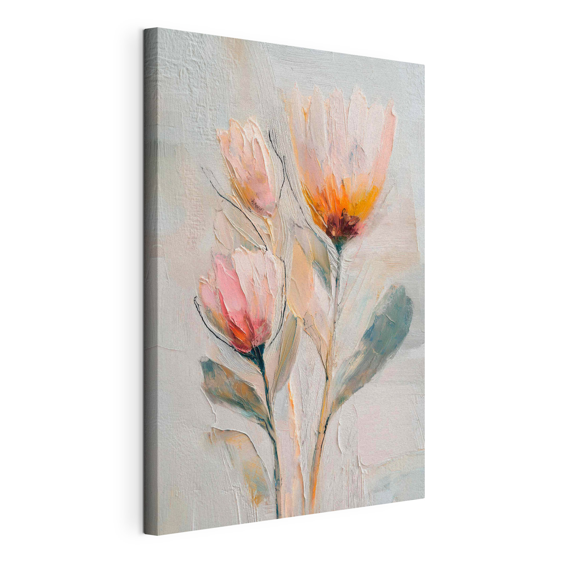 Painting of flowers on a white surface