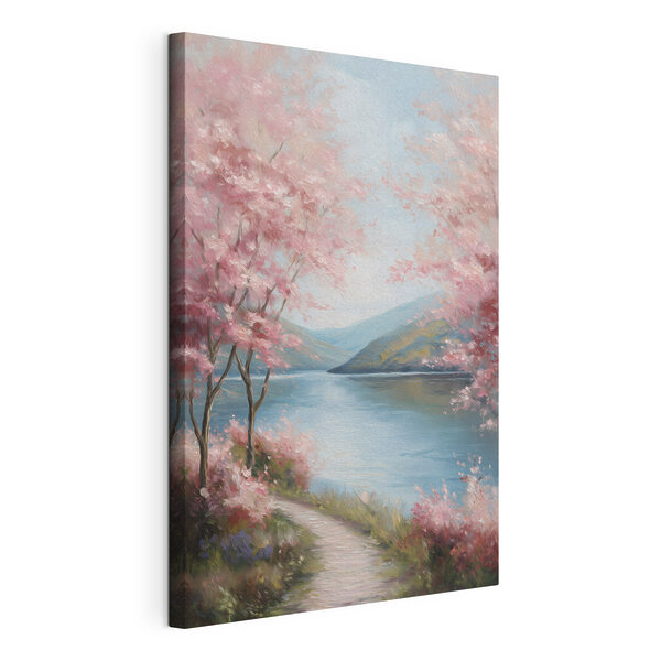 Wandbilder Wandbilder Gemälde eines Sees mit rosa Blumen (Artikelnummer: s48290)