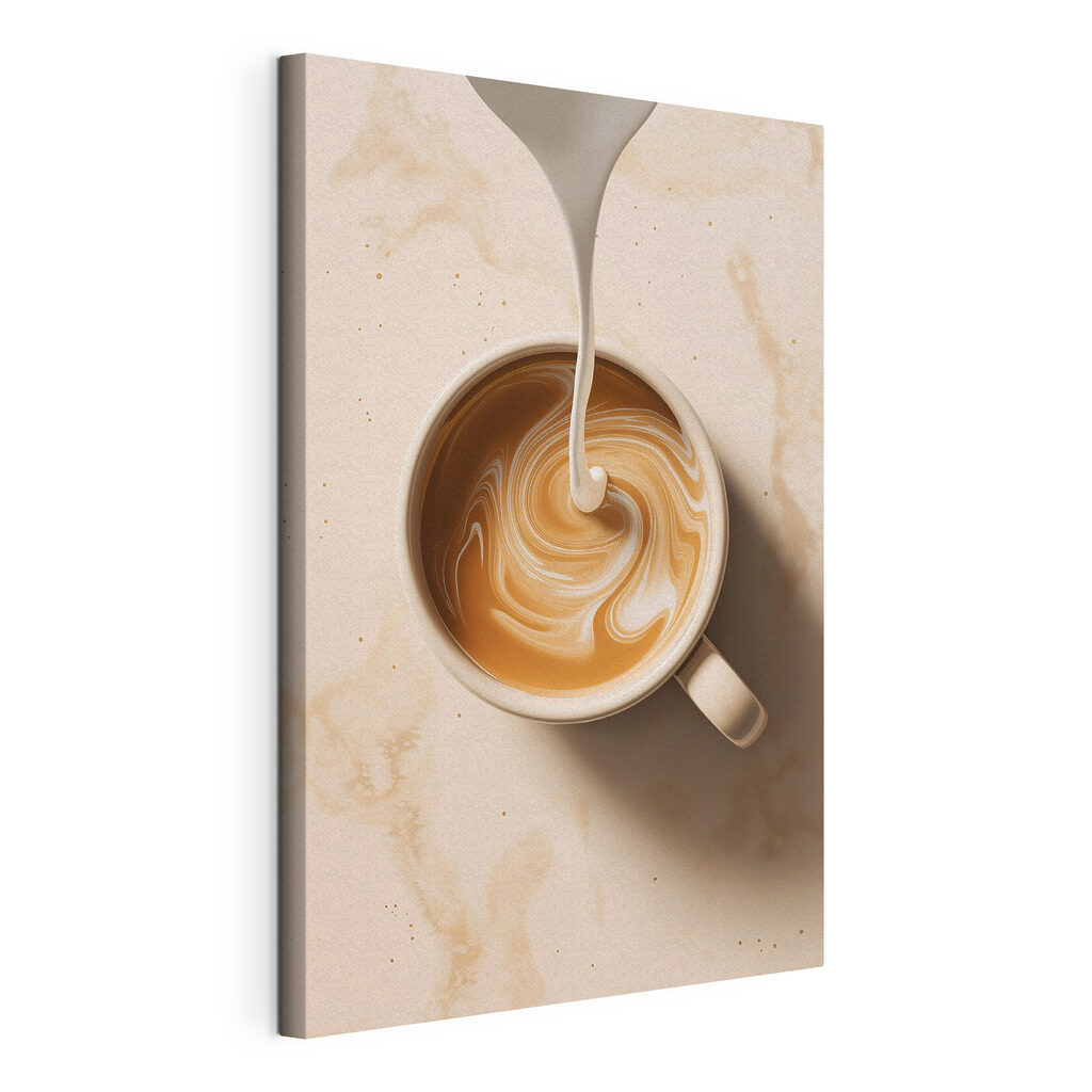 Cup of coffee with milk pouring into it