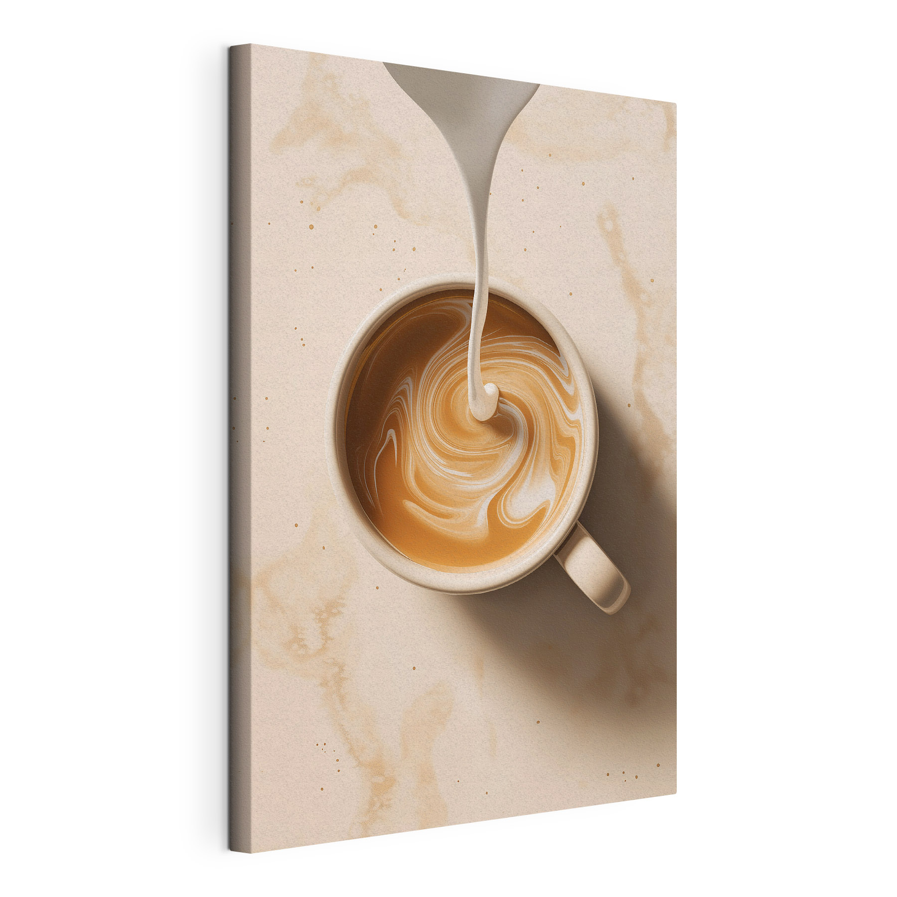 Cup of coffee with milk pouring into it