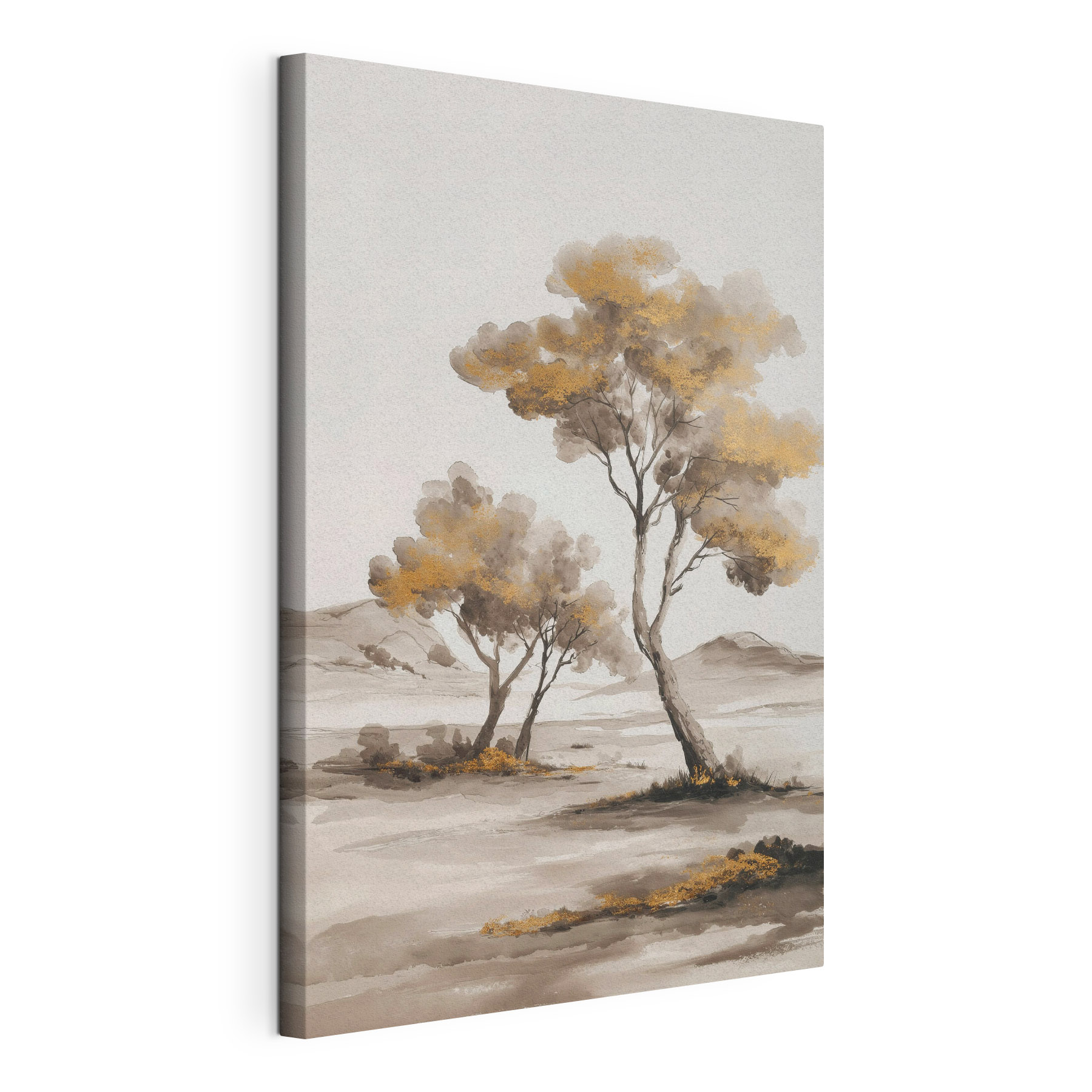 Painting of trees in a desert Painting of trees in a desert
