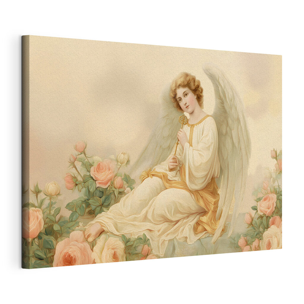 Painting of a woman holding a key Painting of a woman holding a key