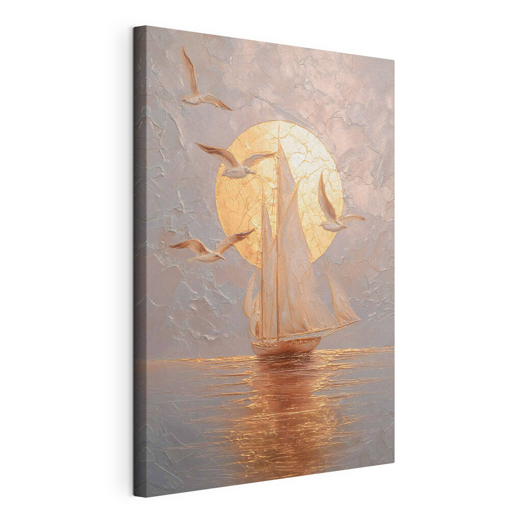 Painting of a sailboat and birds Painting of a sailboat and birds