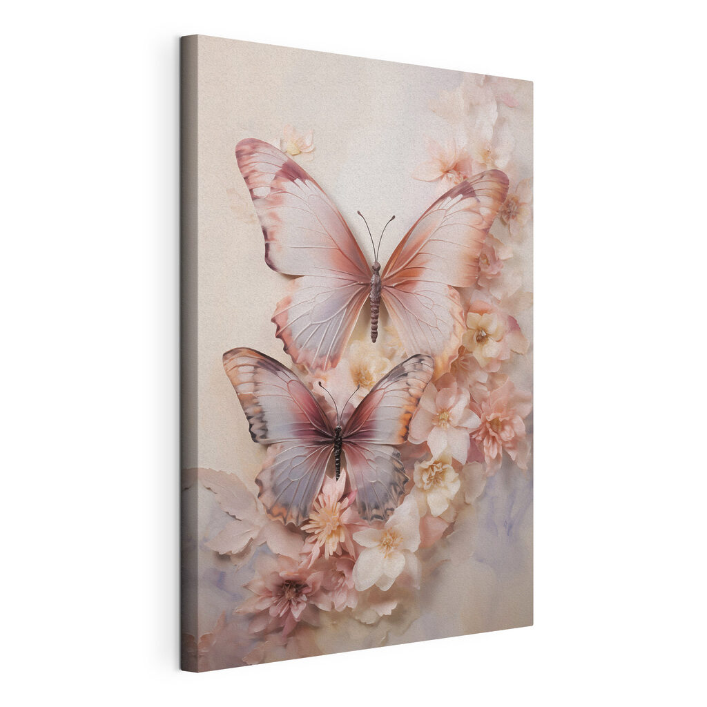 Butterflies on a wall with flowers Butterflies on a wall with flowers