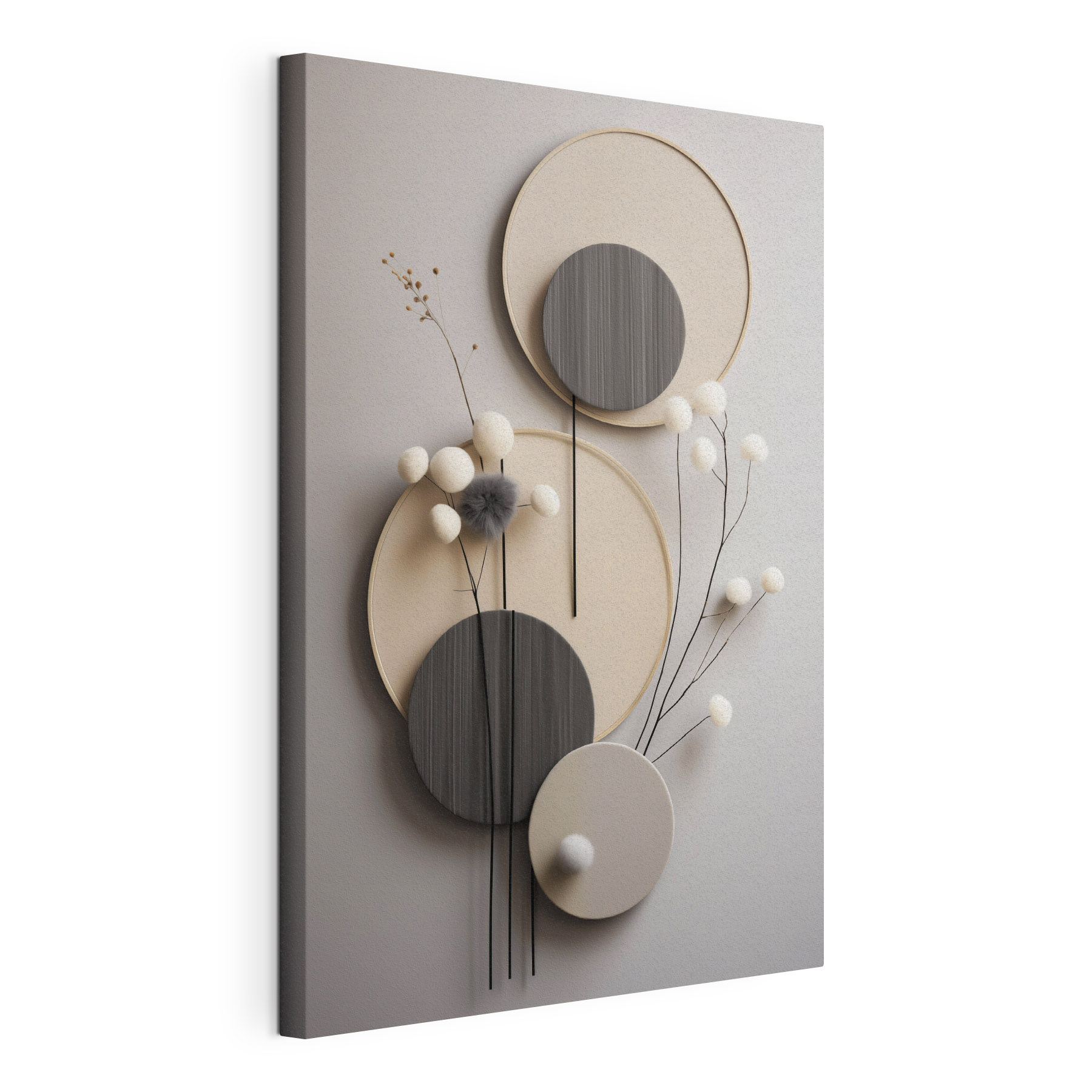 Wall decoration with round circles and white flowers Wall decoration with round circles and white flowers
