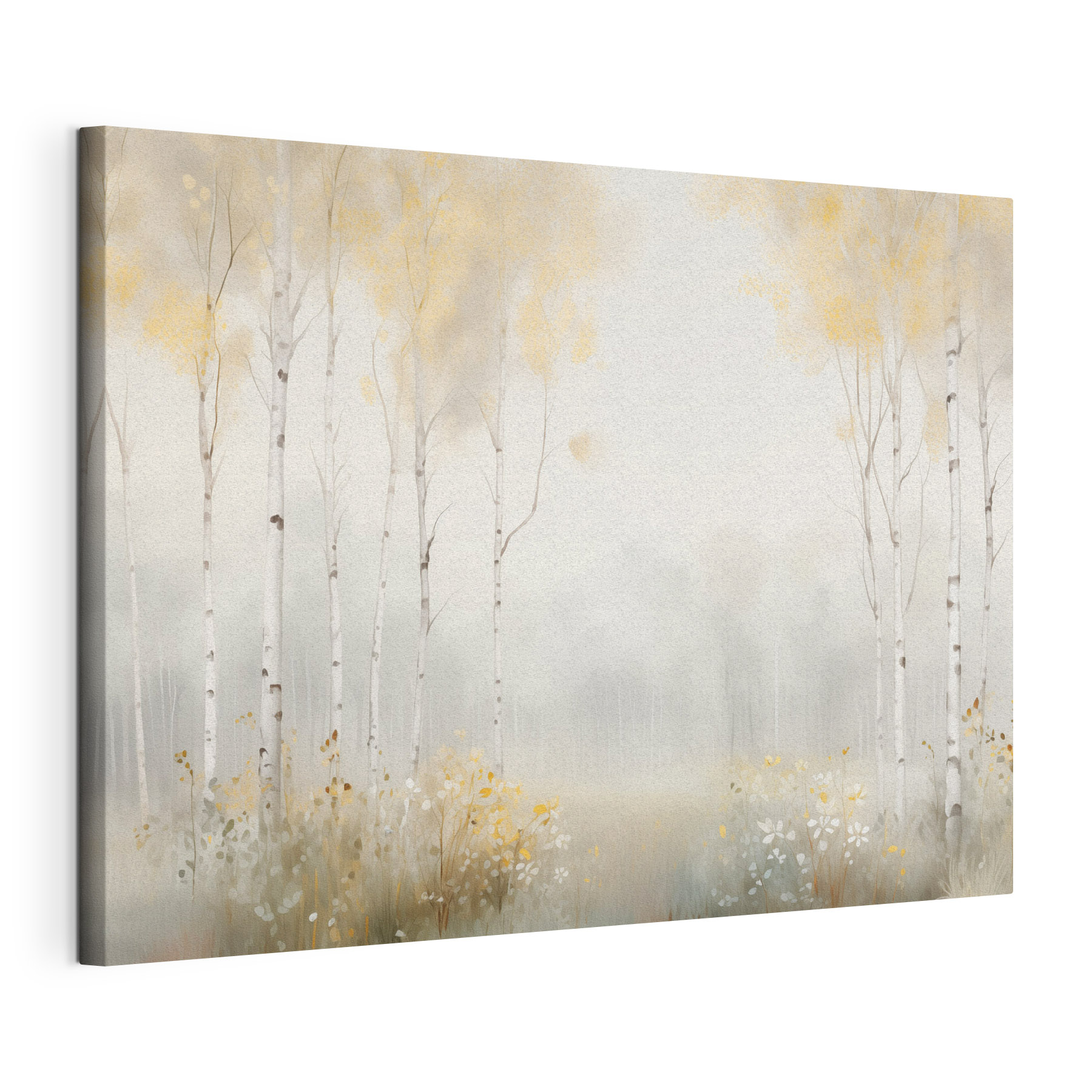 Painting of a forest with trees and flowers