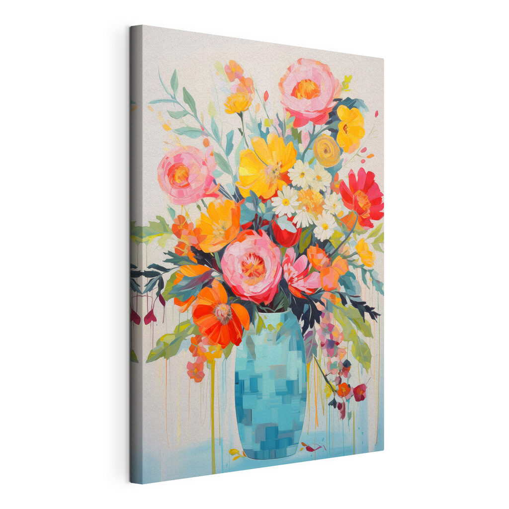 Painting of flowers in a blue vase