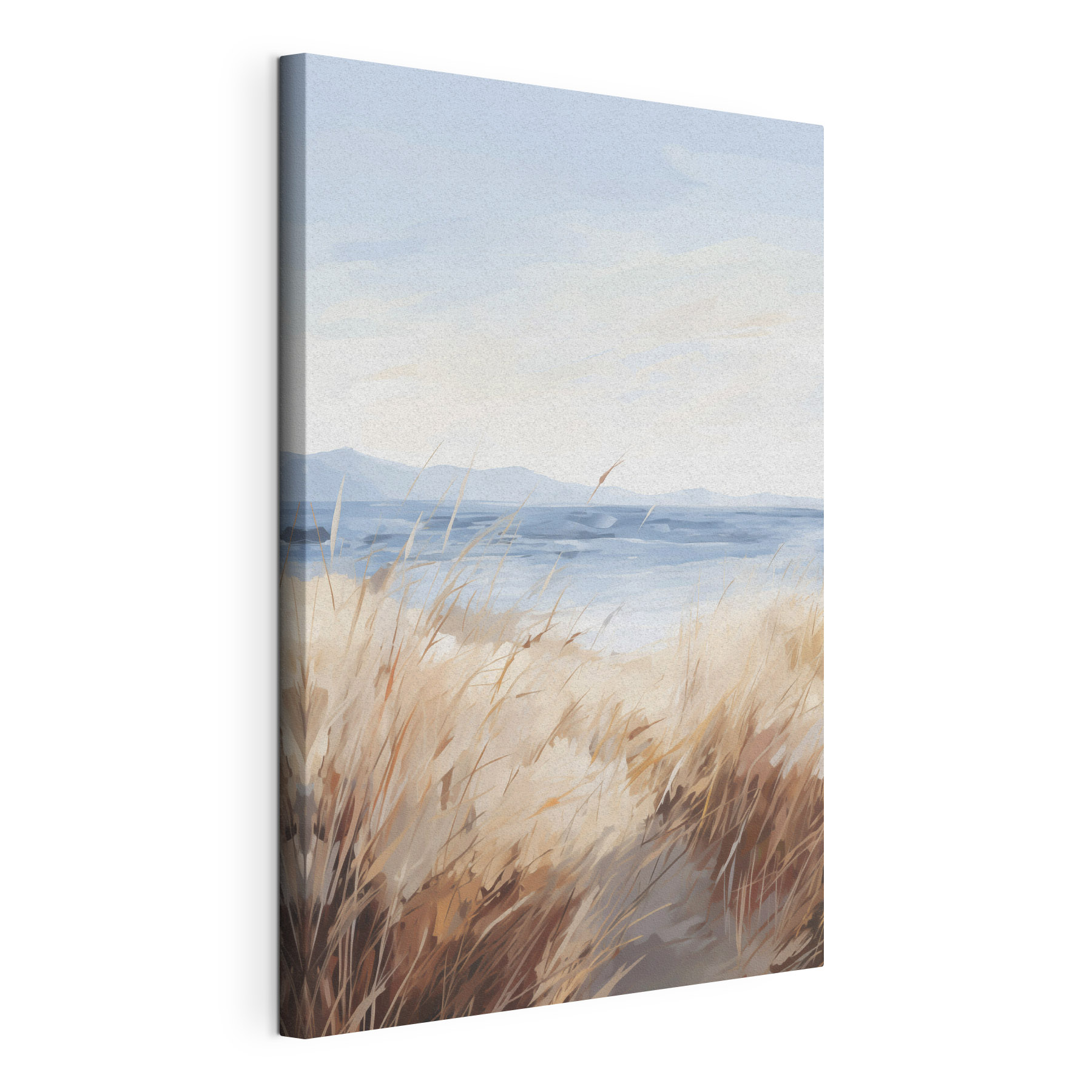 Watercolor painting of a field of grass and a body of water Watercolor painting of a field of grass and a body of water