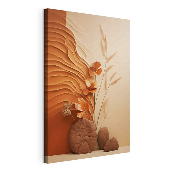 Wandbilder Wandbilder Braune und weiße Wand mit braunen und weißen Wellen und Blumen (Artikelnummer: s48739)