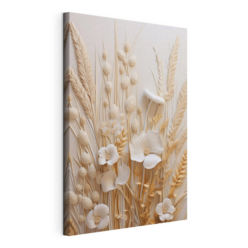 Group of white flowers and brown wheat