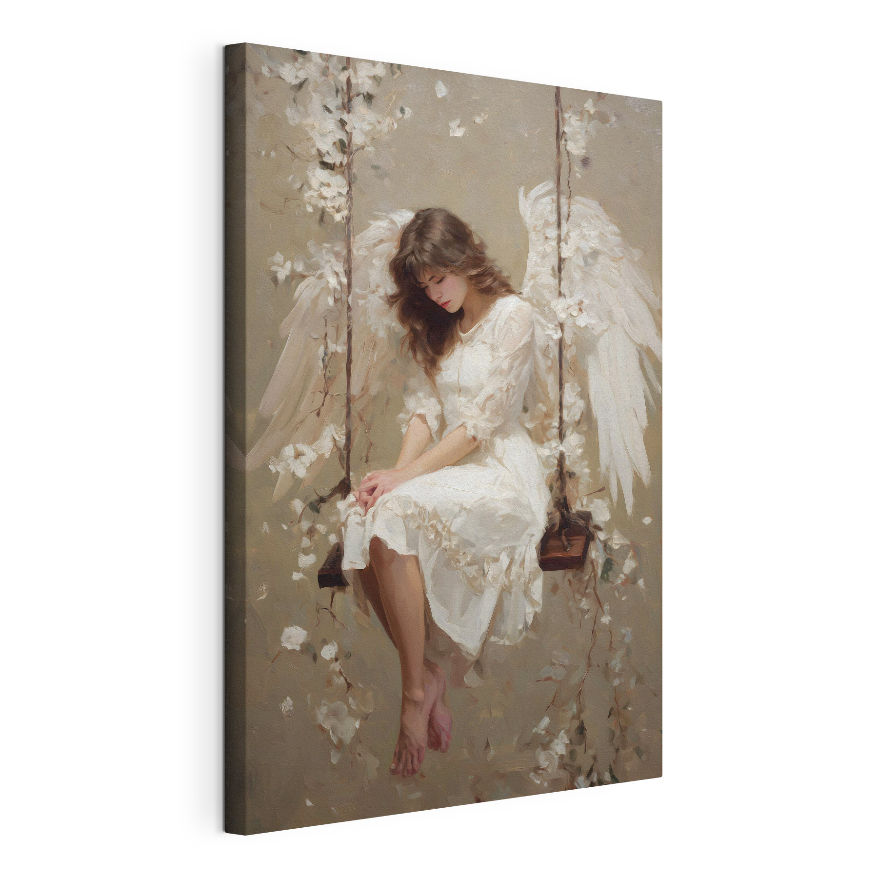Painting of a woman sitting on a swing Painting of a woman sitting on a swing