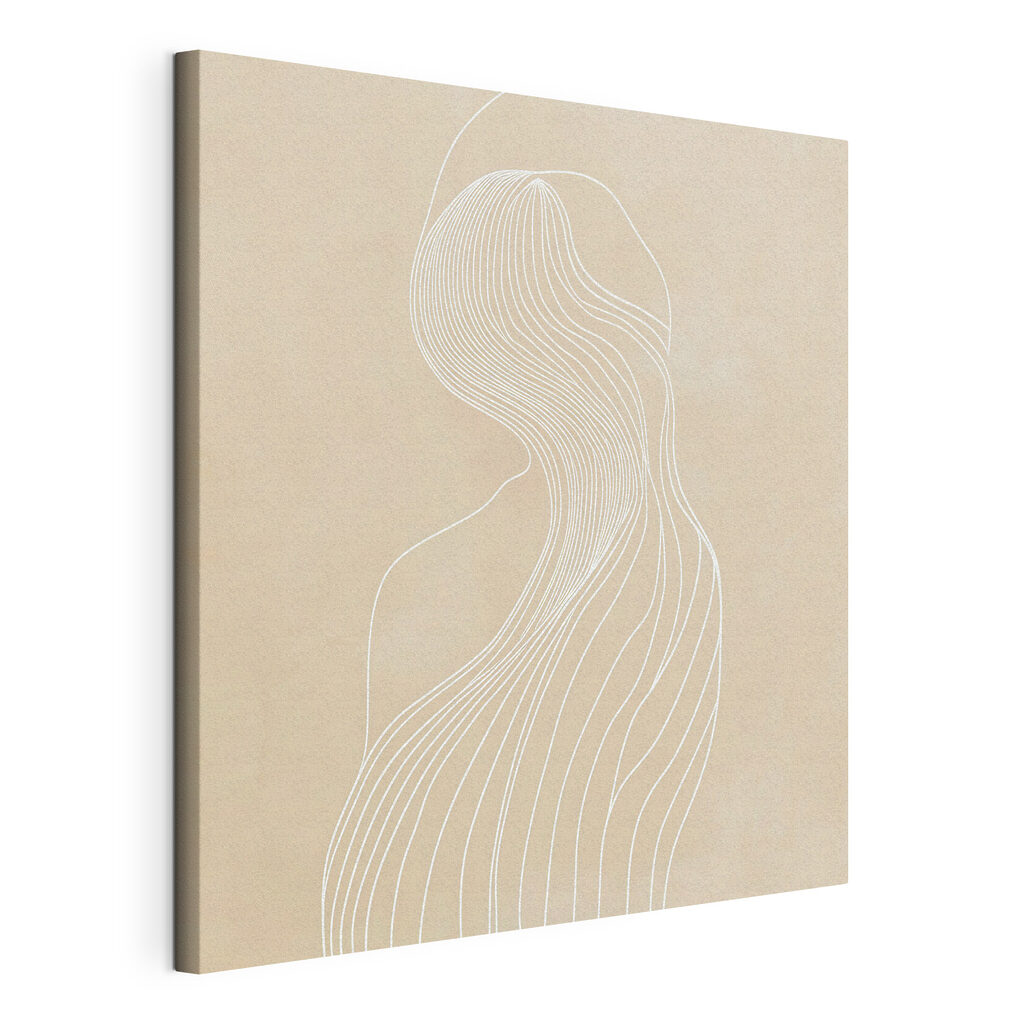 White line drawing of a woman