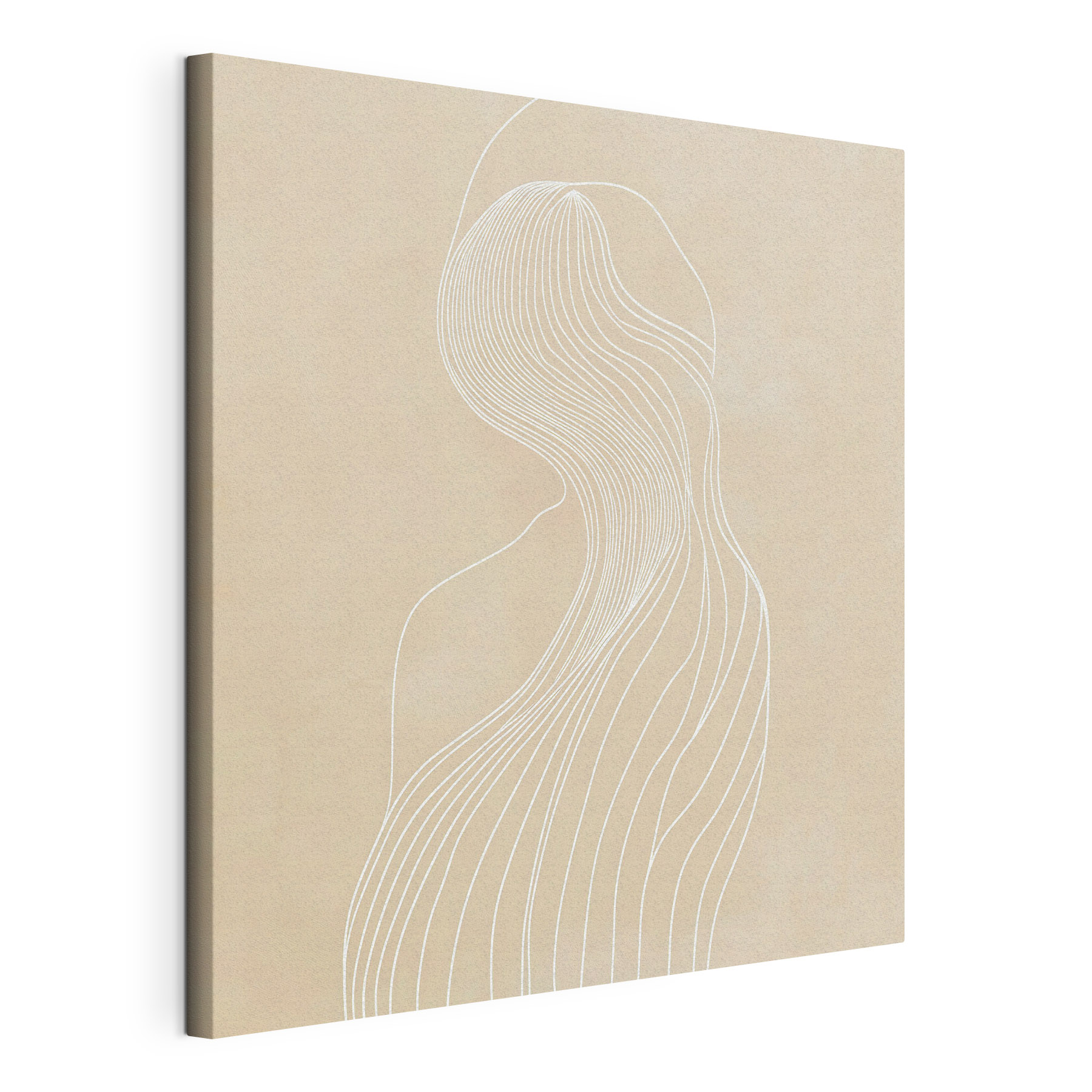 White line drawing of a woman