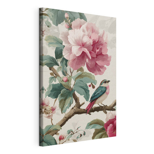 Wandbilder Wandbilder Vogel auf einem Ast mit Blumen (Artikelnummer: s48914)