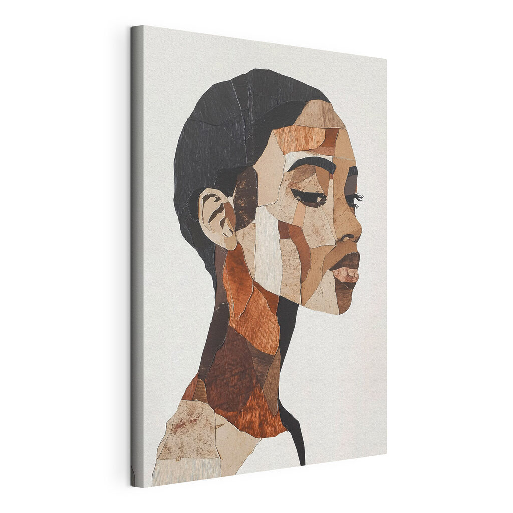 Woman's face with different colors of wood