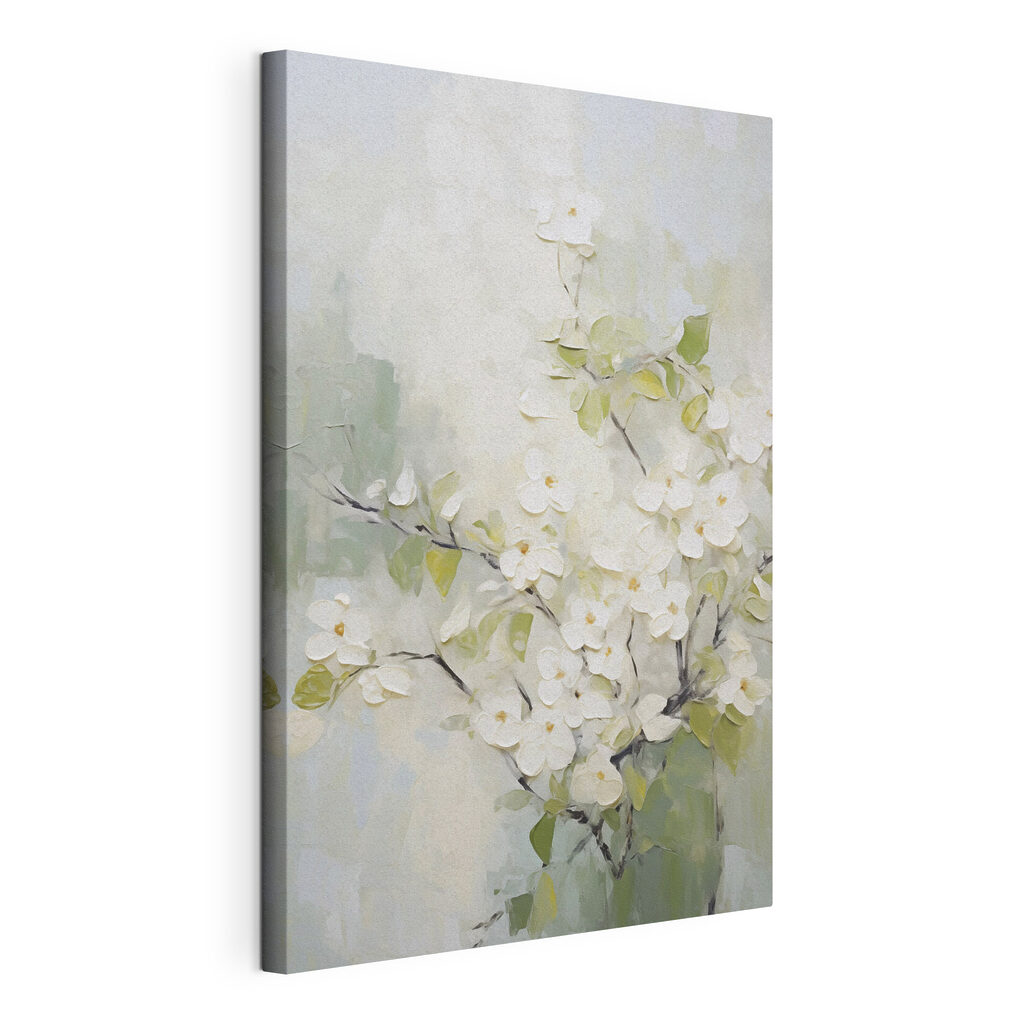 Painting of white flowers on a branch Painting of white flowers on a branch