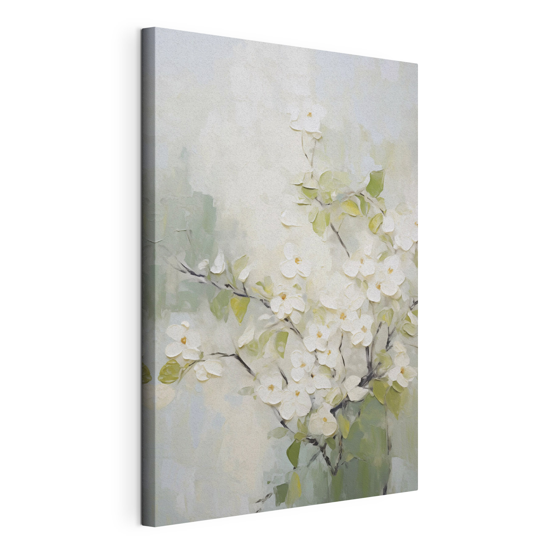 Painting of white flowers on a branch Painting of white flowers on a branch