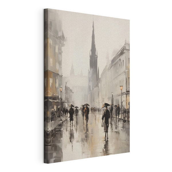 Wandbilder Gemälde, das Menschen zeigt, die mit Regenschirmen auf einer Straße gehen (Artikelnummer: s49167) Wandbilder Wandbilder Gemälde, das Menschen zeigt, die mit Regenschirmen auf einer Straße gehen (Artikelnummer: s49167)