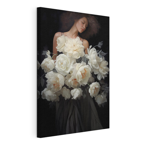 Wandbilder Wandbilder Frau, die einen großen Blumenstrauß in der Hand hält (Artikelnummer: s49220)